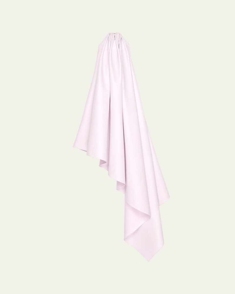 Asymmetric Draped Leather Halter Midi Dress